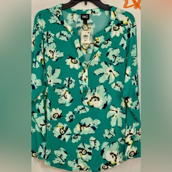 INC International Concepts Tops - INC International Concepts Teal Floral Blouse NWT